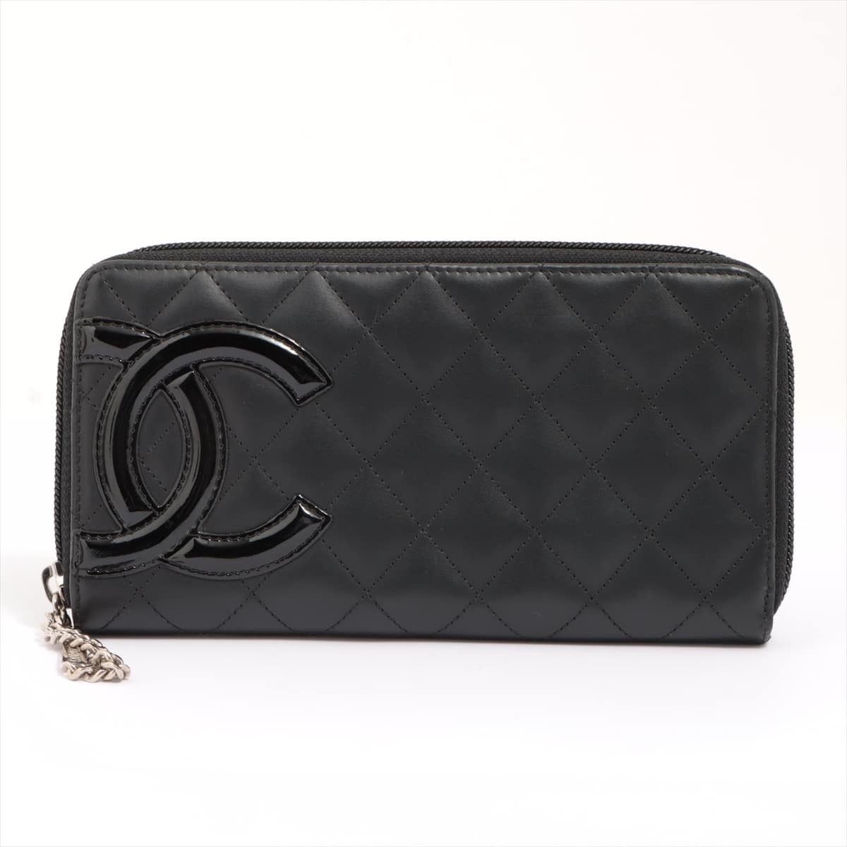 Chanel Cambon Line calf Round-Zip-Wallet Black Silver Metal fittings 19XXXXXX