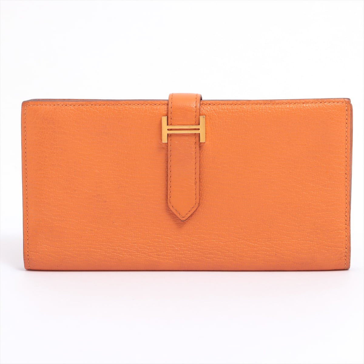 Hermès Bearn Chevre myzore Wallet Orange Gold Metal fittings □N:2010