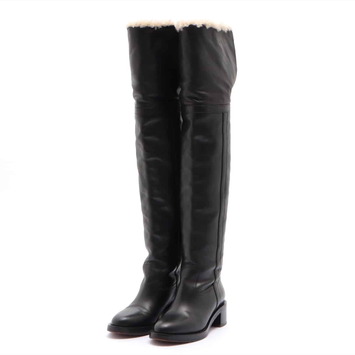 CELINE Mouton × Leather Long boots 35 1/2 Ladies' Black