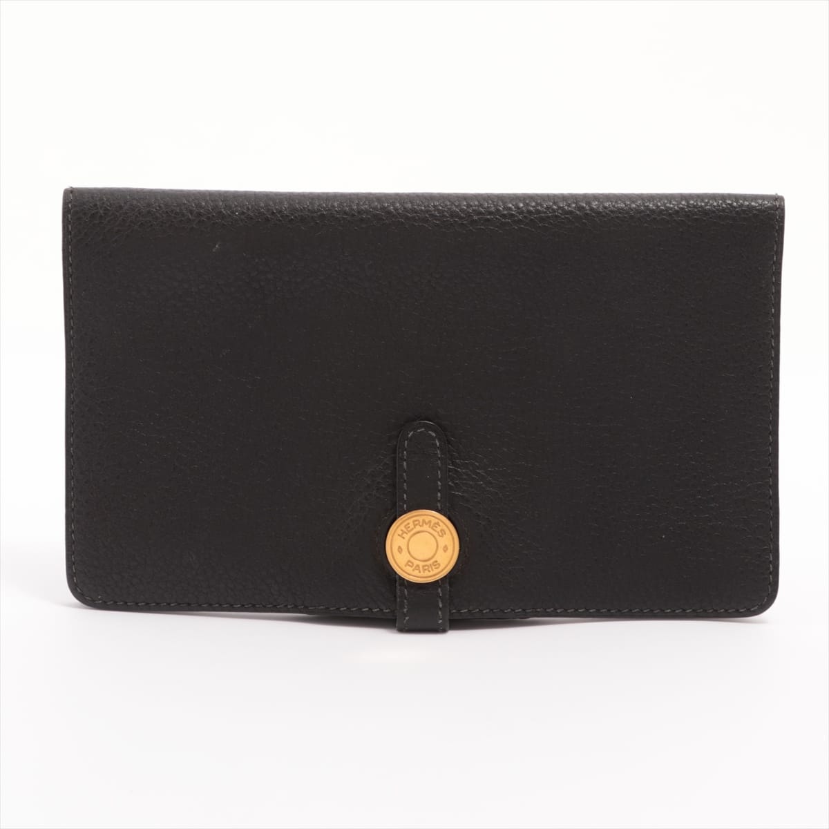 Hermès Dogon MM Taurillon Clemence Wallet Black Gold Metal fittings □B: 1998