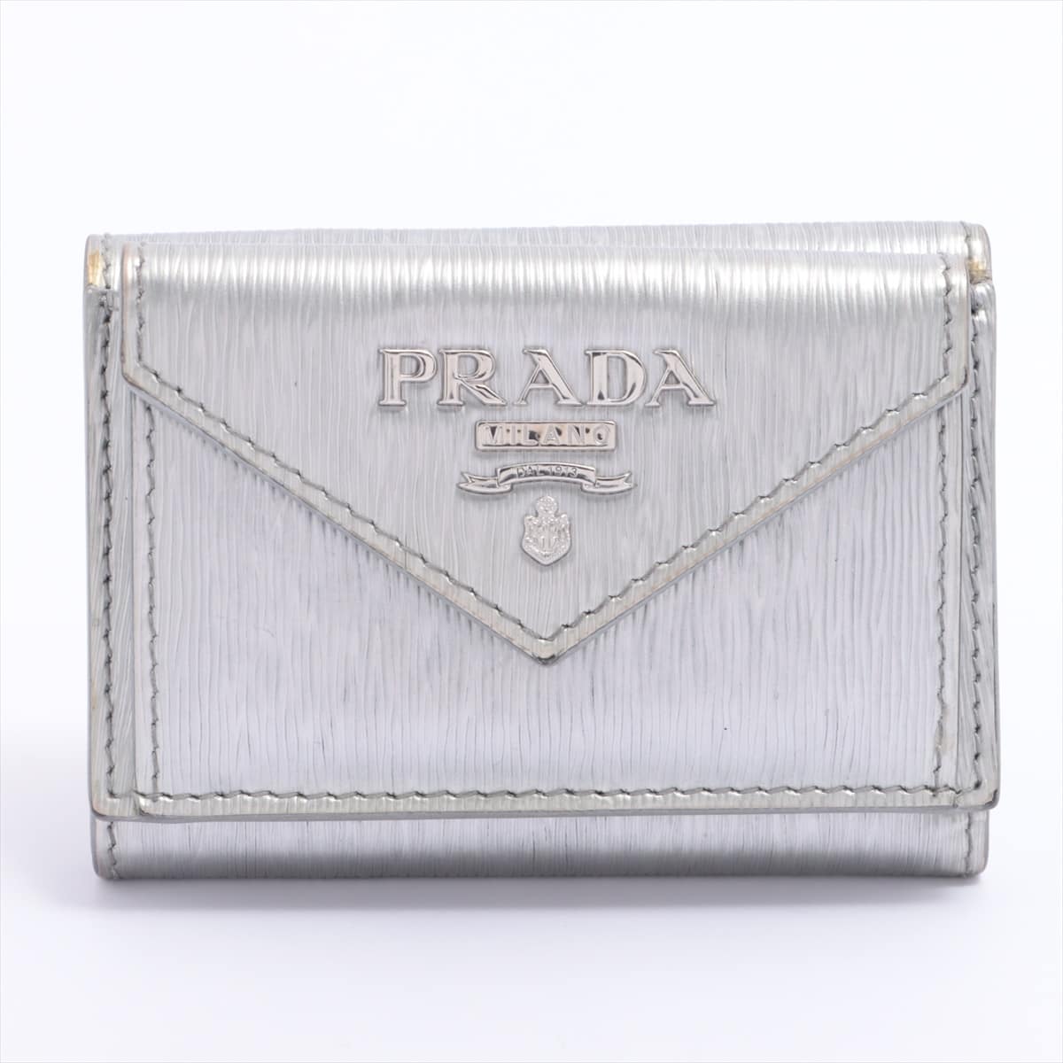 Prada Vitello Move 1MH021 Leather Compact Wallet Silver No Entry Guarantee
