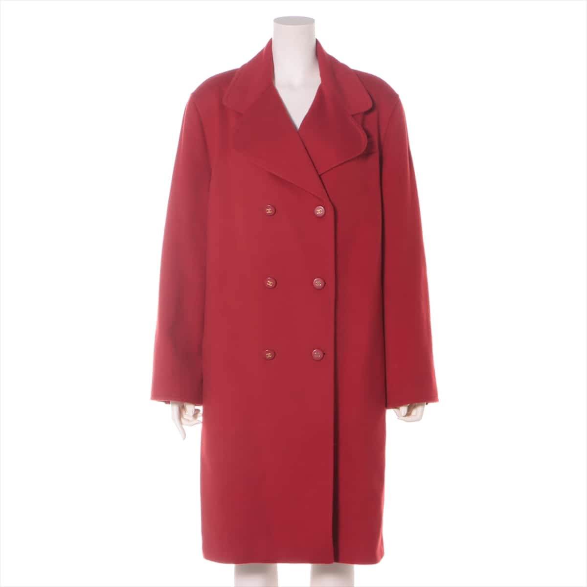 Chanel Coco Button 95A Cashmere Long coat 40 Ladies' Red