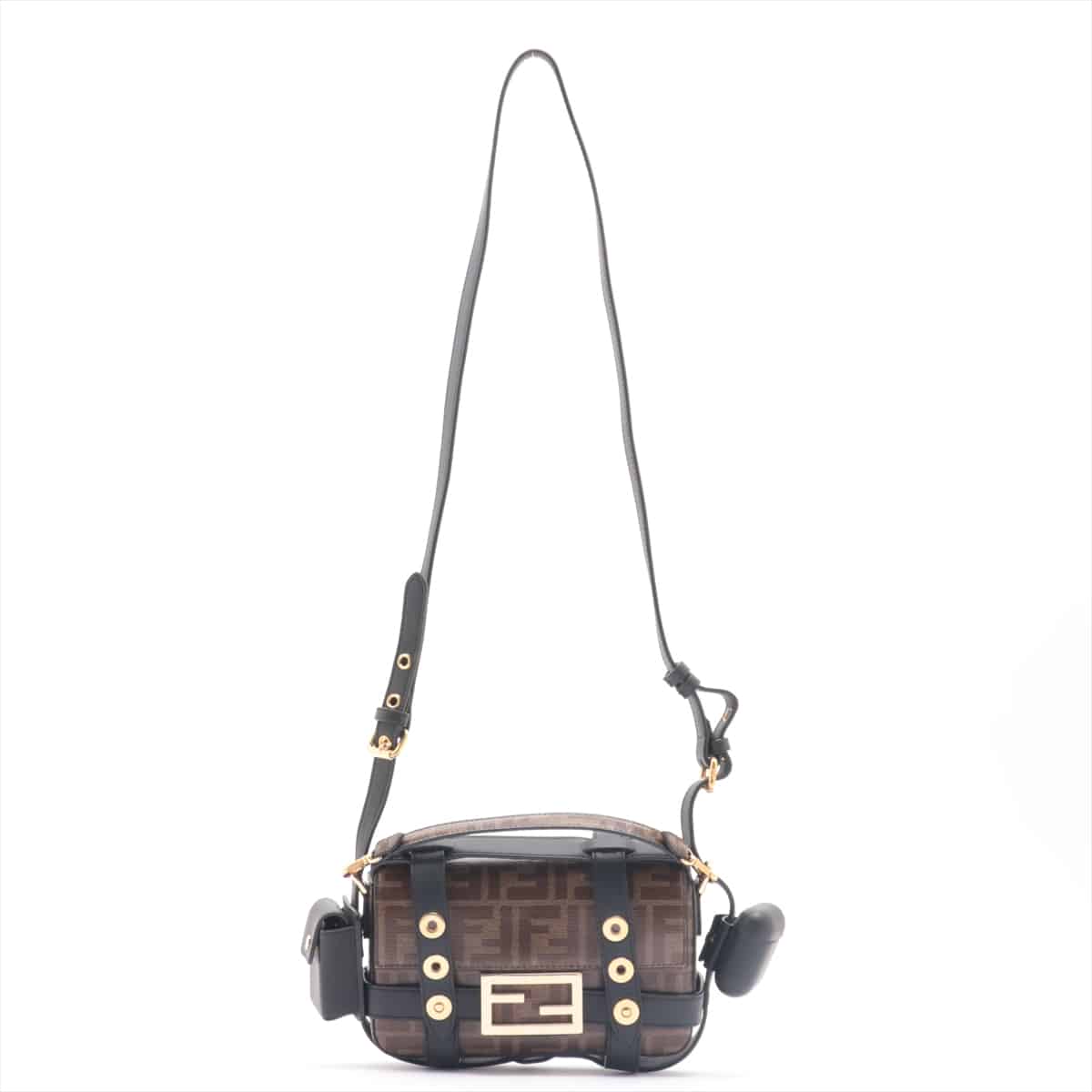 Fendi ZUCCa PVC & leather 3-way shoulder bag Black × Brown 8BS034