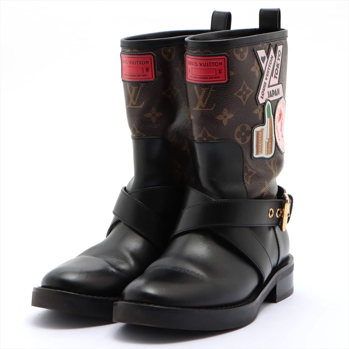 Louis Vuitton World Tour Line 17 years PVC & leather Boots 38 Ladies' Black × Brown  Monogram MA0167