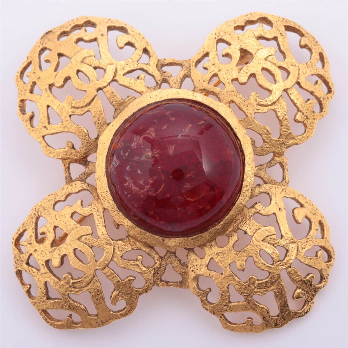 Chanel Gripoix 2 5 Brooch GP x color stone Gold
