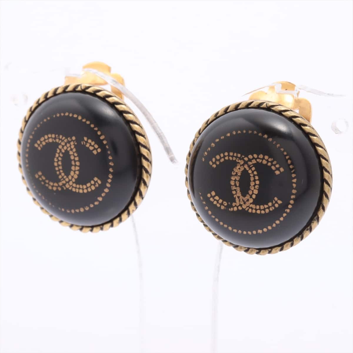 Chanel Coco Mark 00A Earrings (for both ears) GP x plastic Black×Gold