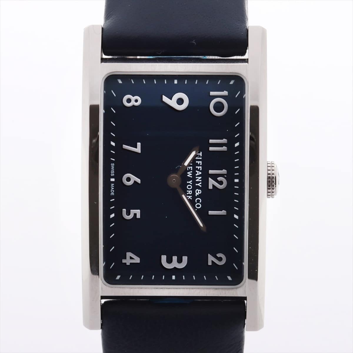 Tiffany East West 36668644 SS & Leather QZ Navy dial