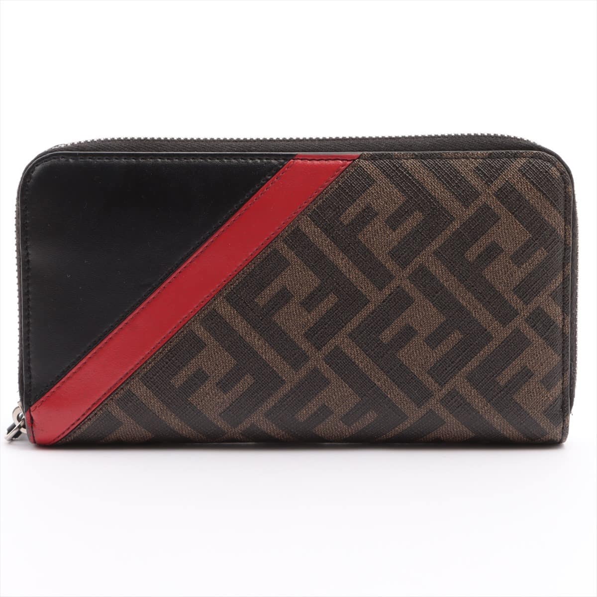 Fendi ZUCCa 7M0210 PVC & leather Round-Zip-Wallet Black × Brown