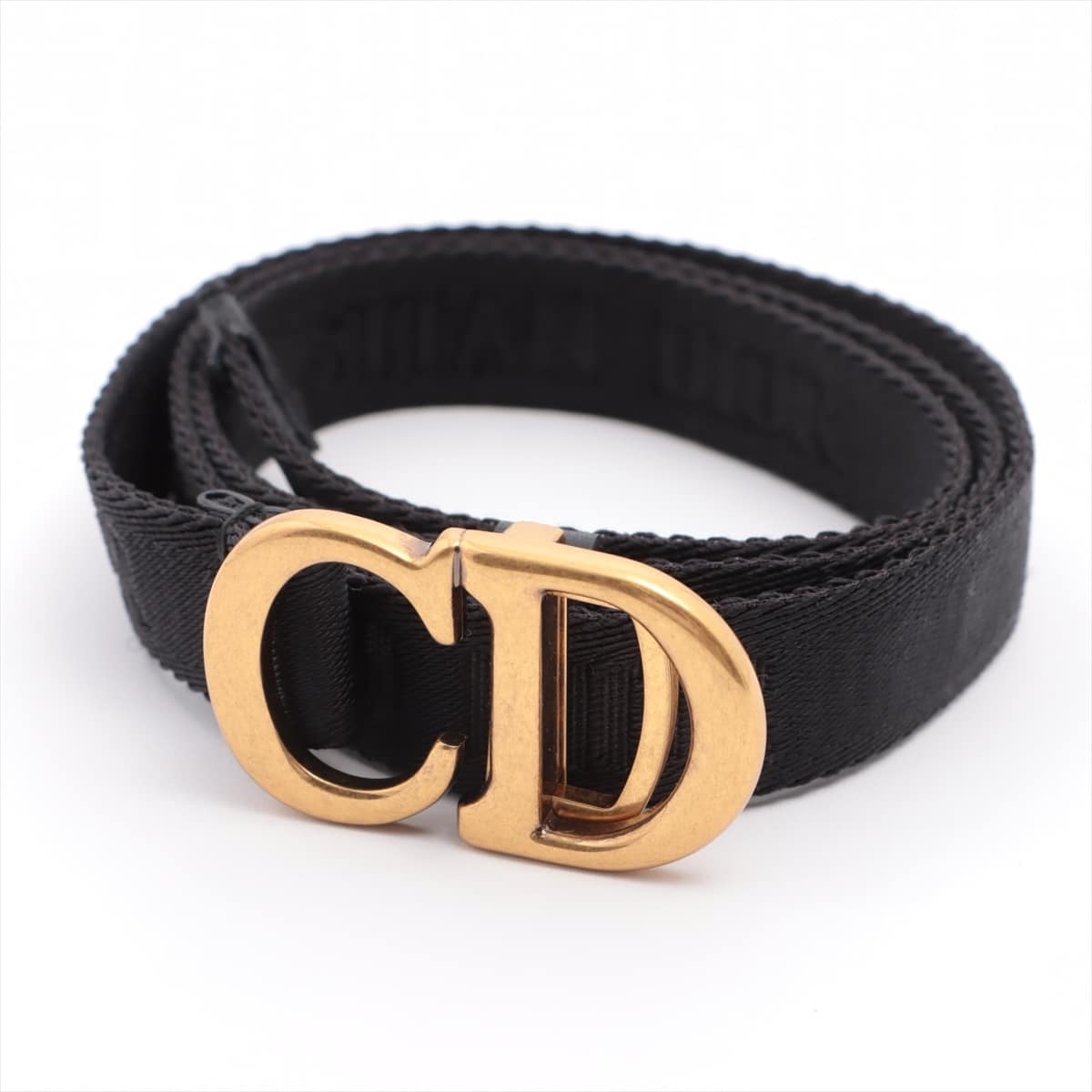 Christian Dior CD logo Belt Nylon Black×Gold