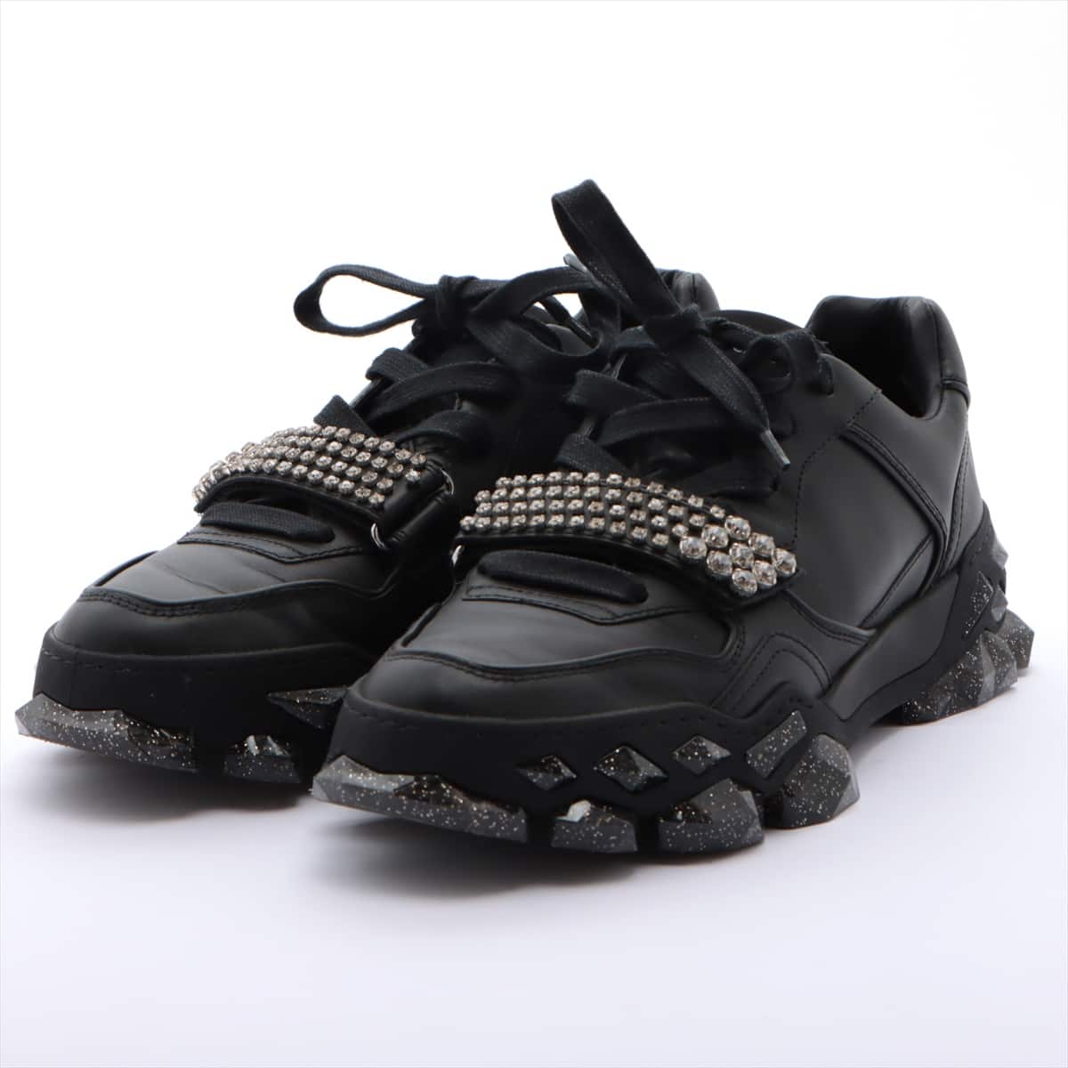 Jimmy Choo 21 years Leather Sneakers 42 Men's Black crystal strap Rhinestone DIAMONDXSTRAP