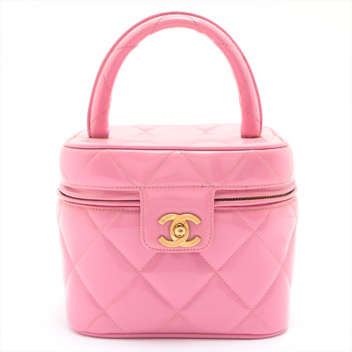 Chanel Matelasse Patent leather Vanity bag Pink Gold Metal fittings