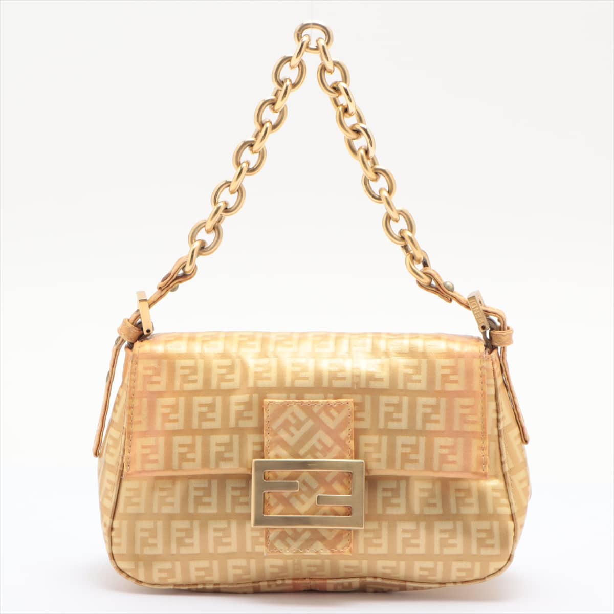 Fendi Mamma Baguette ZUCCa Patent leather Chain shoulder bag Gold 8BR180