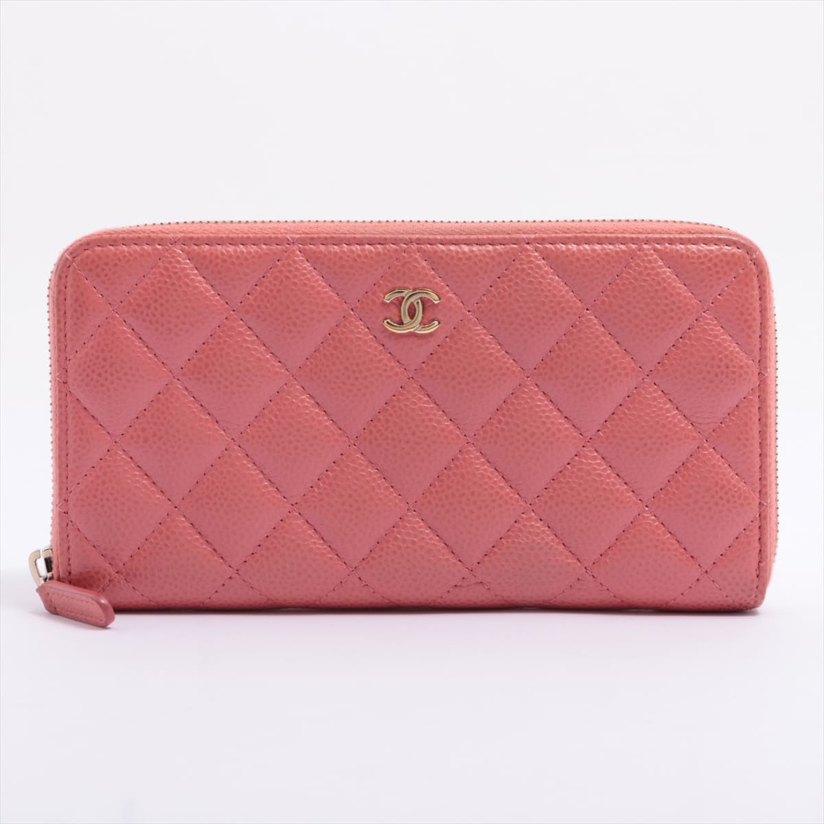 Chanel Matelasse Caviarskin Round-Zip-Wallet Pink Gold Metal fittings 25XXXXXX