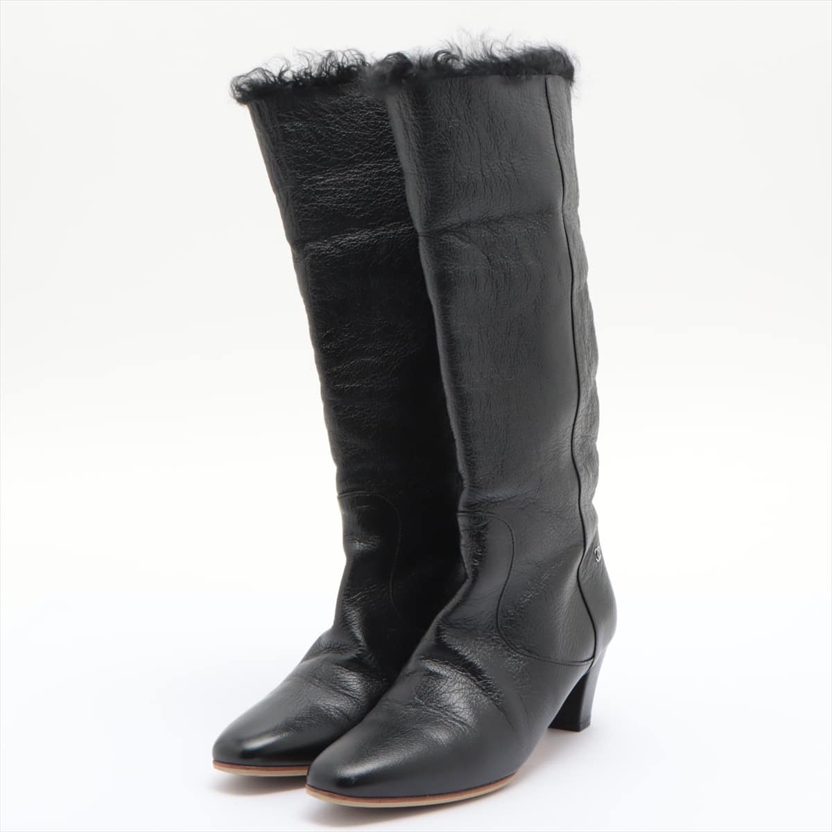 Chanel Coco Mark Leather Long boots 37 1/2 Ladies' Black G26633