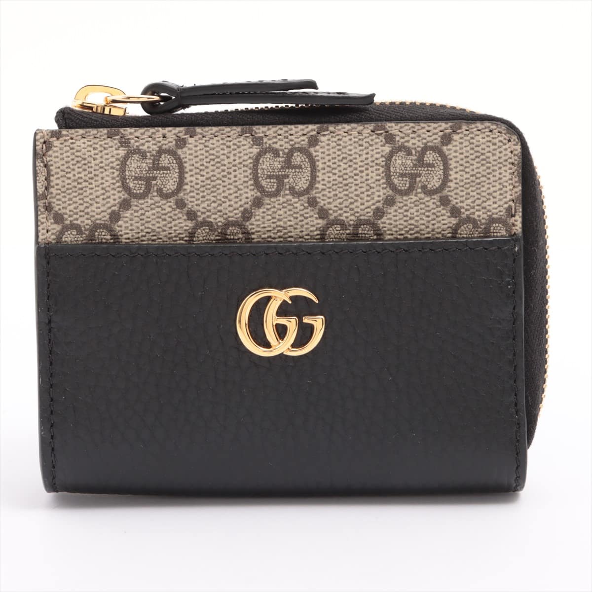 Gucci GG Marmont GG Supreme 658609 PVC & leather Wallet black x beige Fastener tape fluff