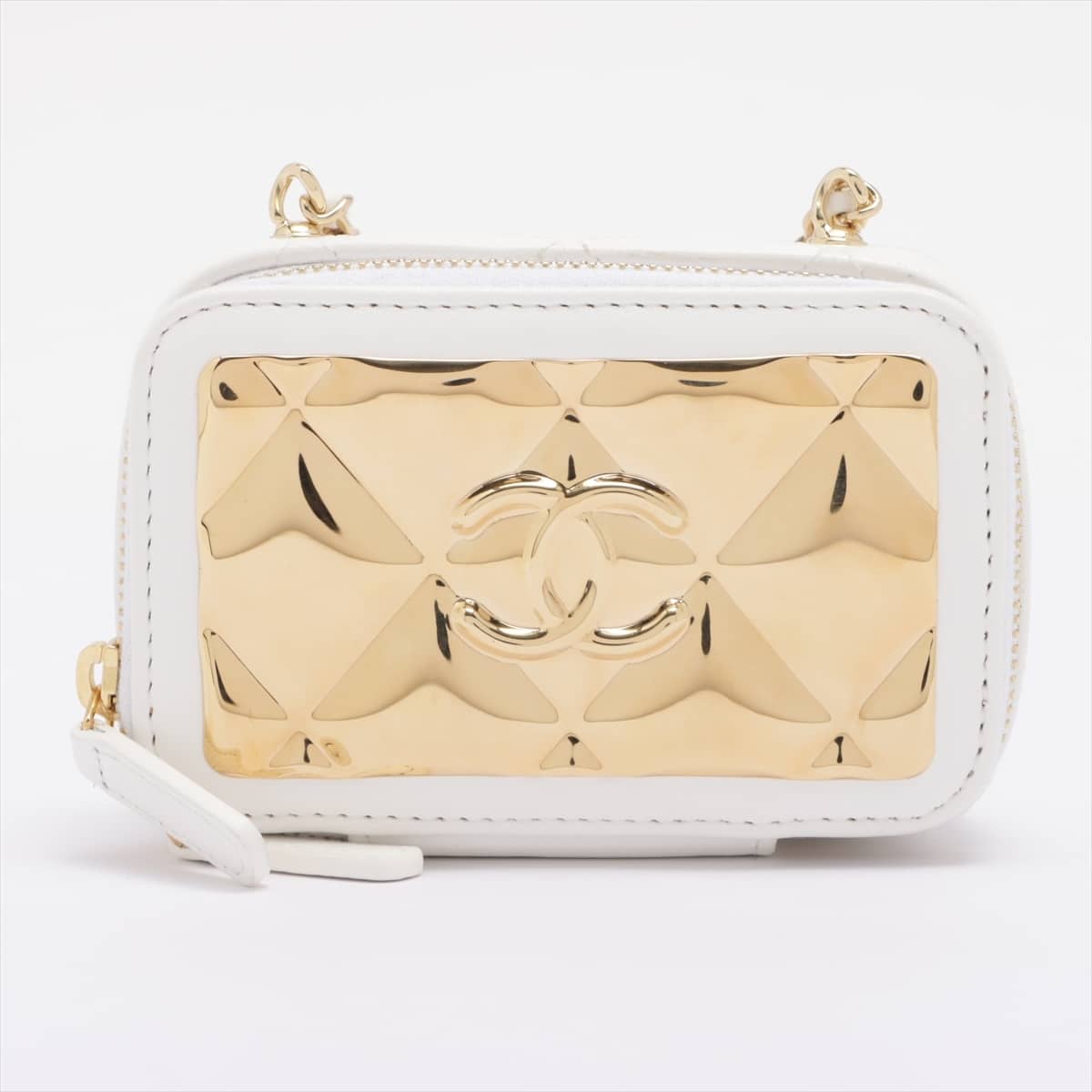 Chanel Matelasse Lambskin Chain shoulder bag Card Case White Gold Metal fittings 31st