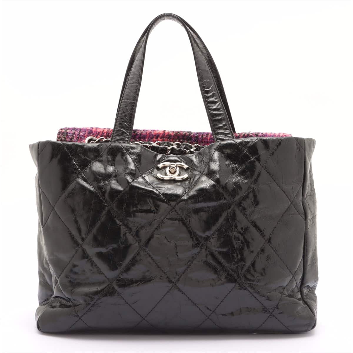 Chanel Portobello Tweed x Leather Chain tote bag A46148 Black Silver Metal fittings 29th