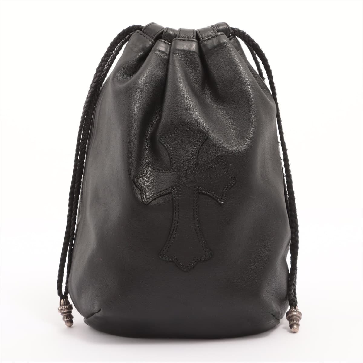 Chrome Hearts Drawstring Sack Pouch Leather & 925 With invoice Cross Patch