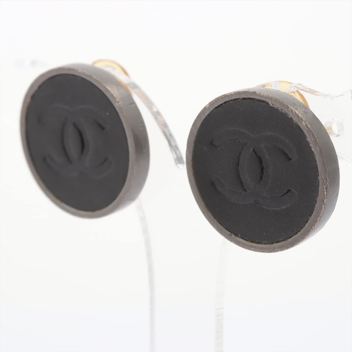 Chanel Coco Mark 00A Earrings (for both ears) GP & Leather Black