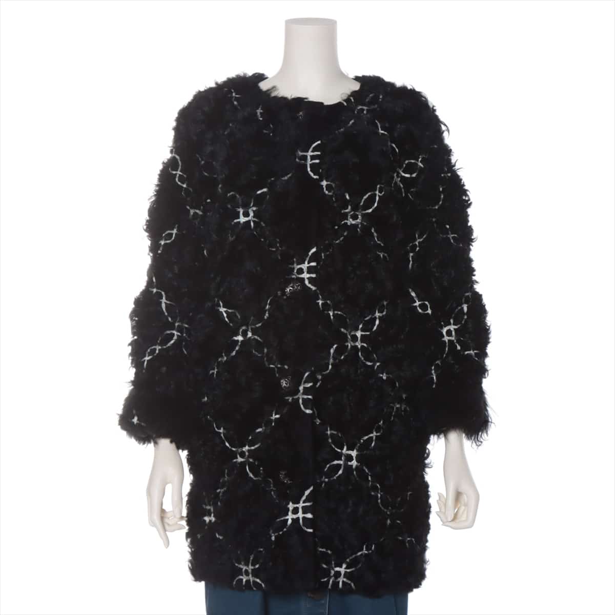 Chanel P52 Silk coats 38 Ladies' Black  Lam Fur Coco Button With hanger