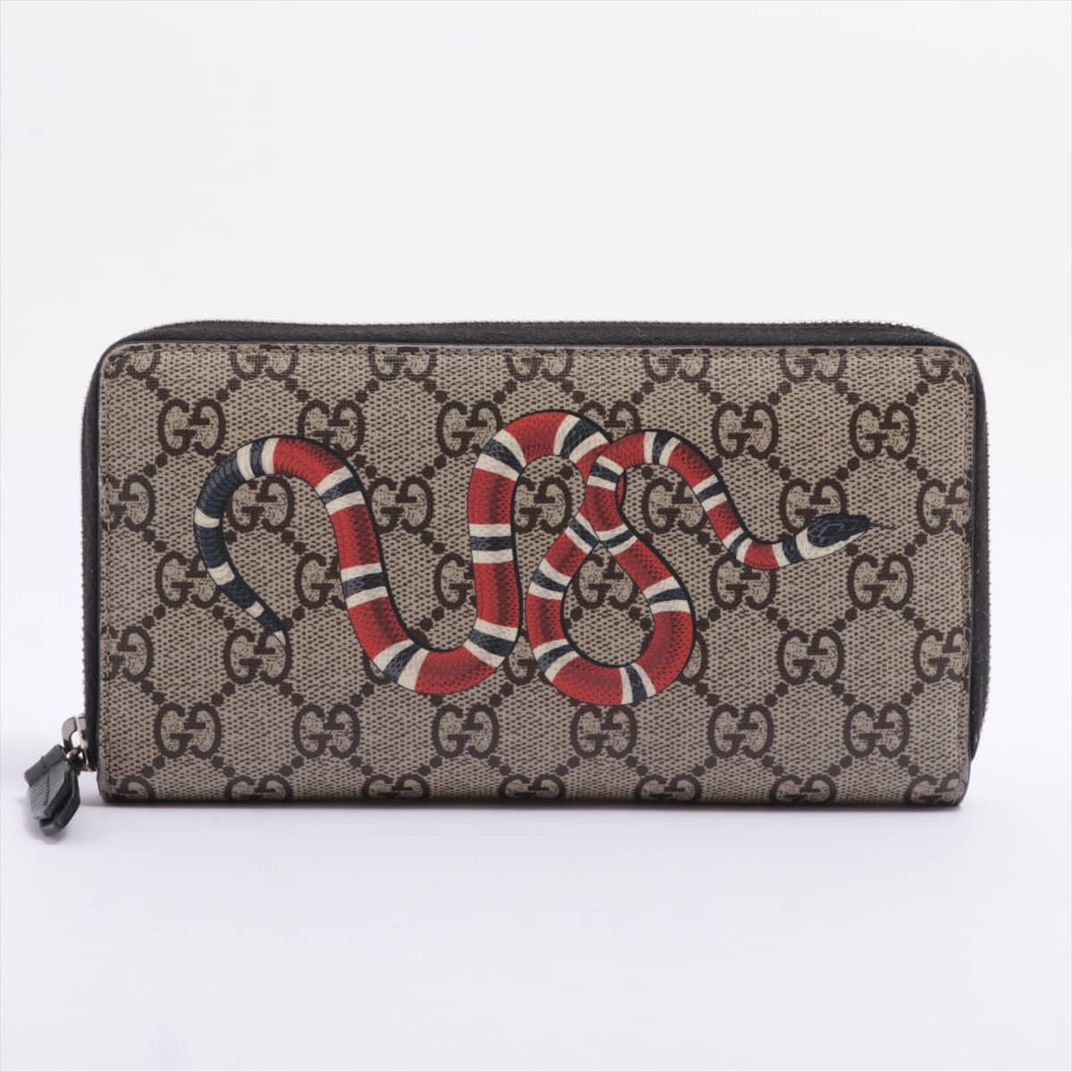 Gucci GG Supreme Snake 451273 PVC & leather Round-Zip-Wallet Beige