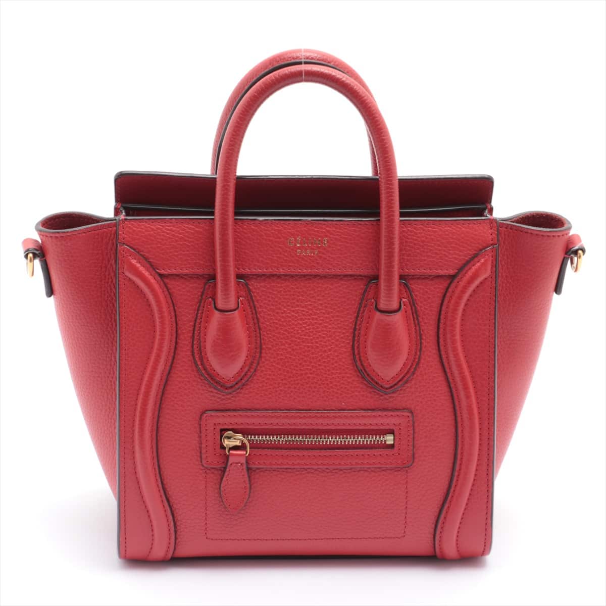 CELINE Luggage Nano shopper Leather 2way handbag Red