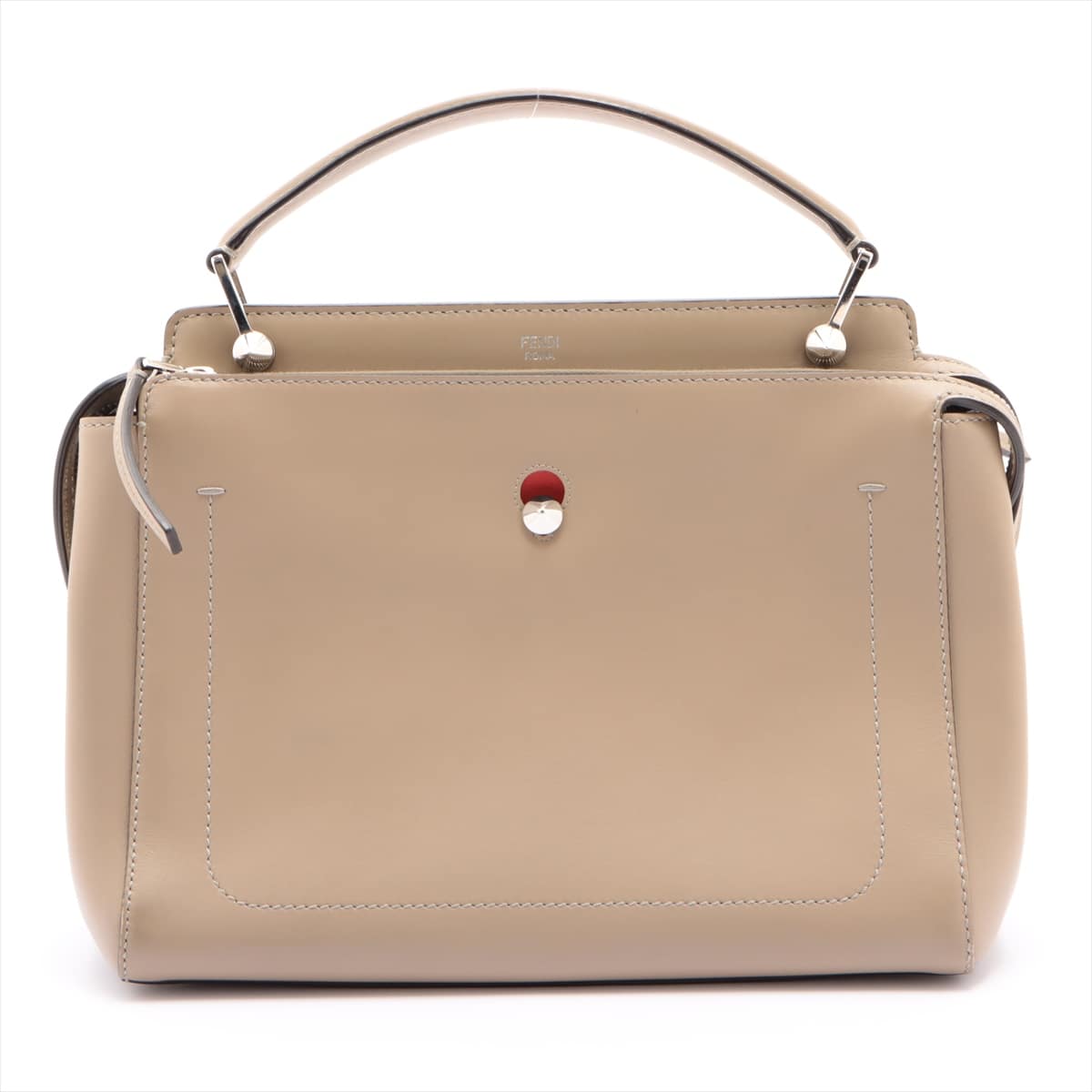 Fendi Dotcom Leather 2way handbag Beige 8BN293 with pouch