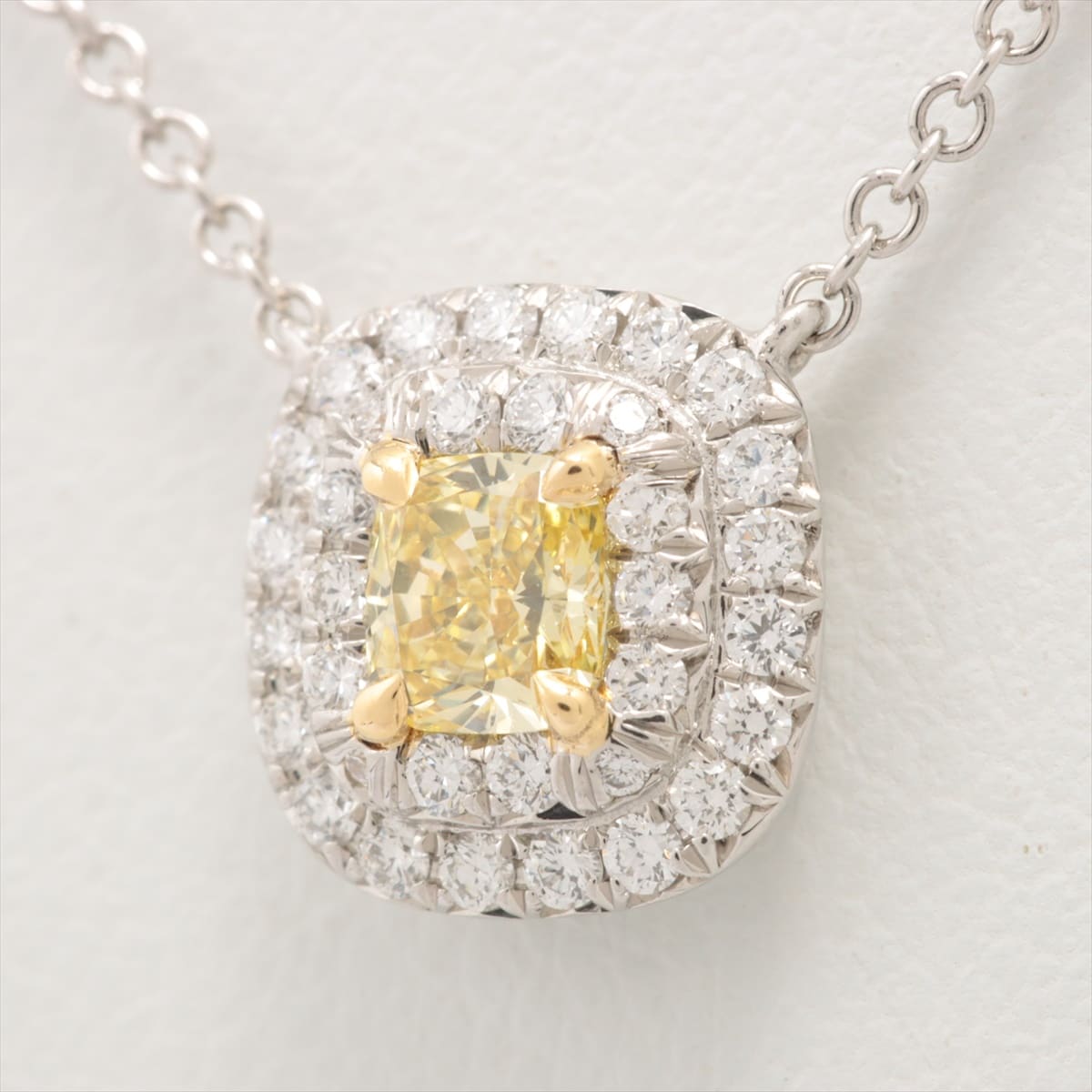 Tiffany Soleste Yellow diamond diamond Necklace 750(YG)×Pt950 3.6g 0.29 FANCY INTENSE YELLOW IF Cushion NONE
