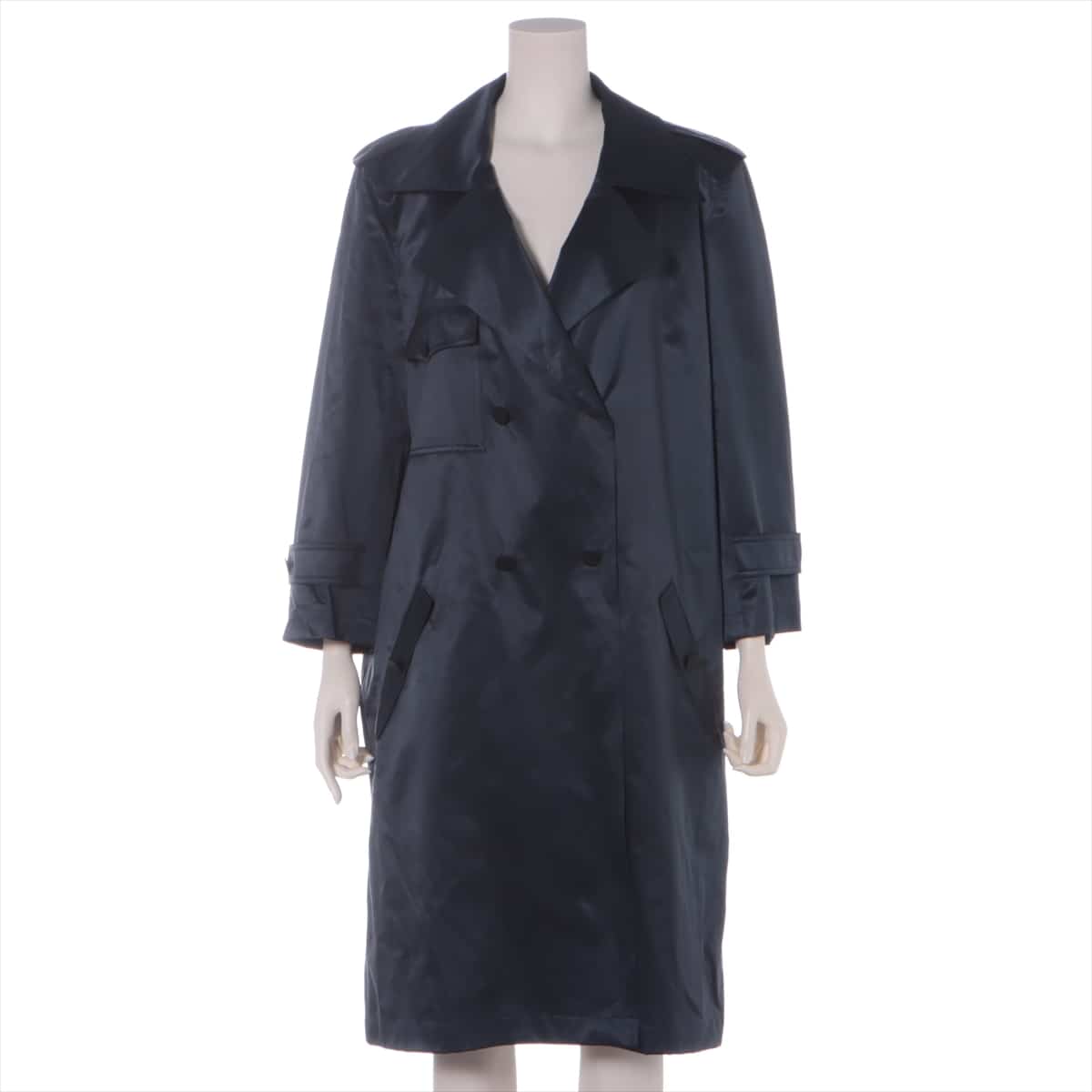 Chanel Coco Button 01P Cotton & silk Trench coat 40 Ladies' Navy blue