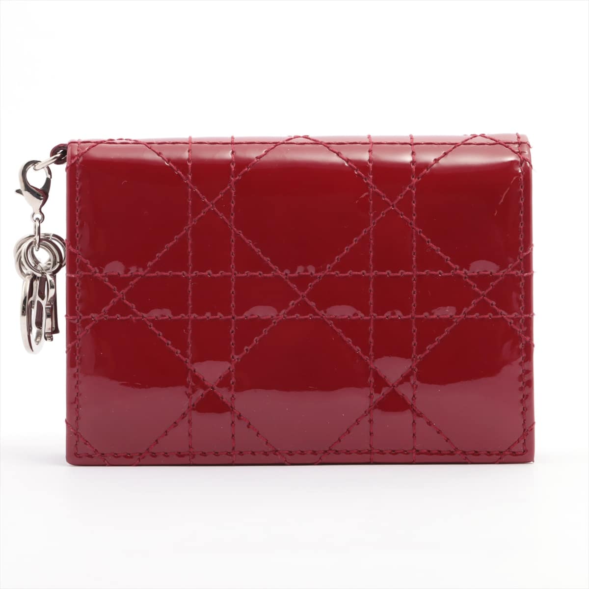 Christian Dior Lady Dior Cannage Patent leather Card Case Red