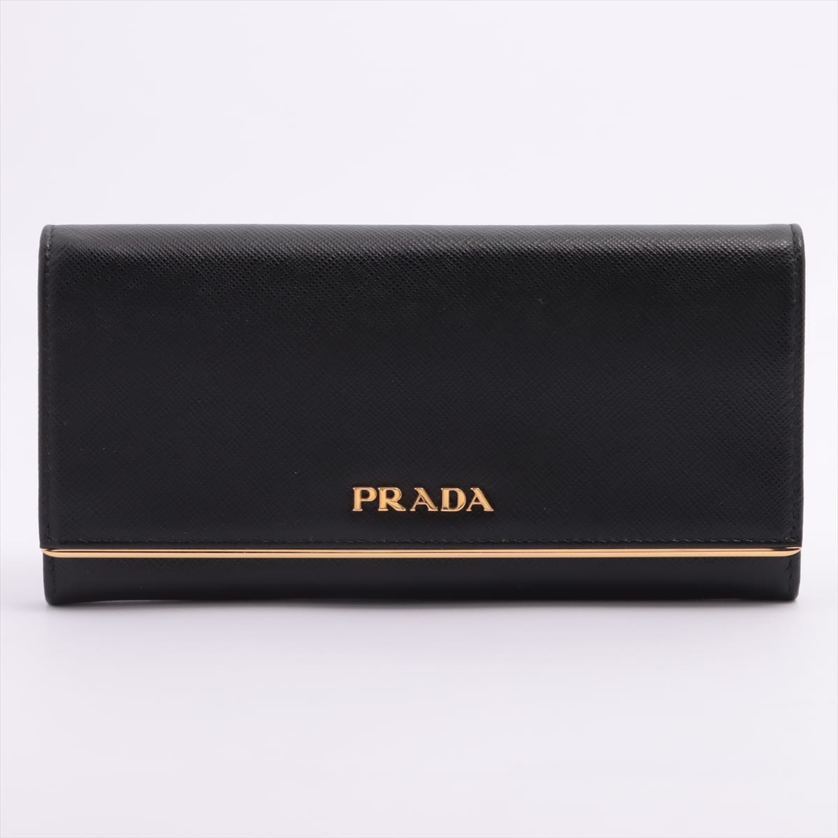 Prada Saffiano Leather Wallet Black×Gold