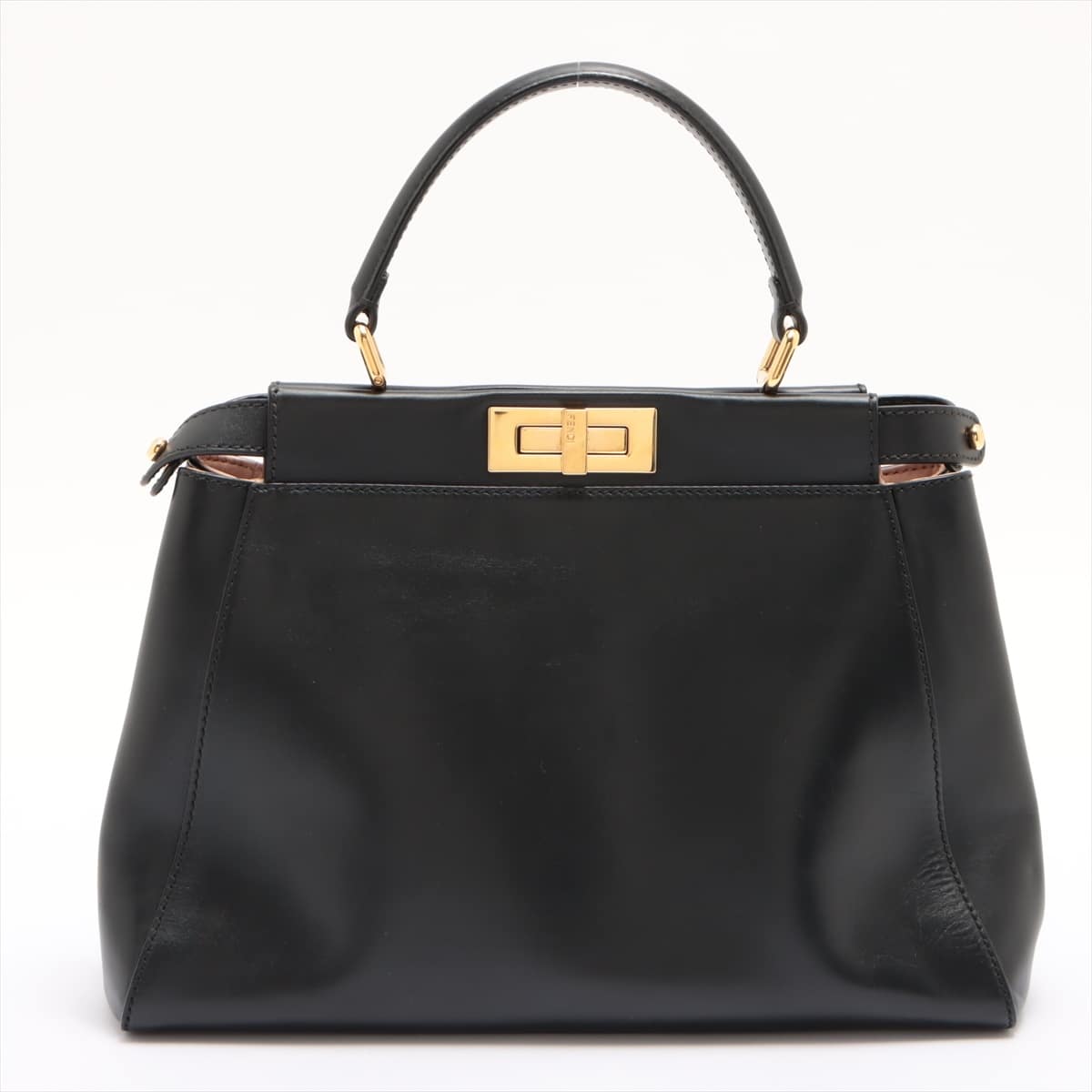 Fendi PEEKABOO REGULAR Leather Hand bag Black 8BN226