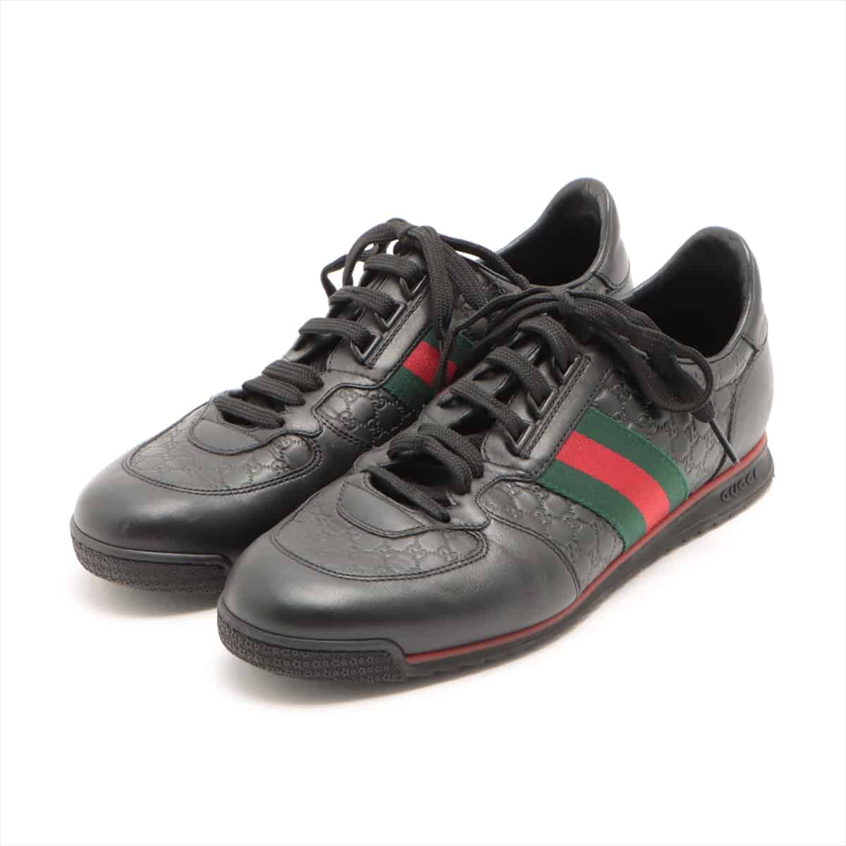 Gucci Micro Guccissima Leather Sneakers 7 Men's Black Sherry Line 233334
