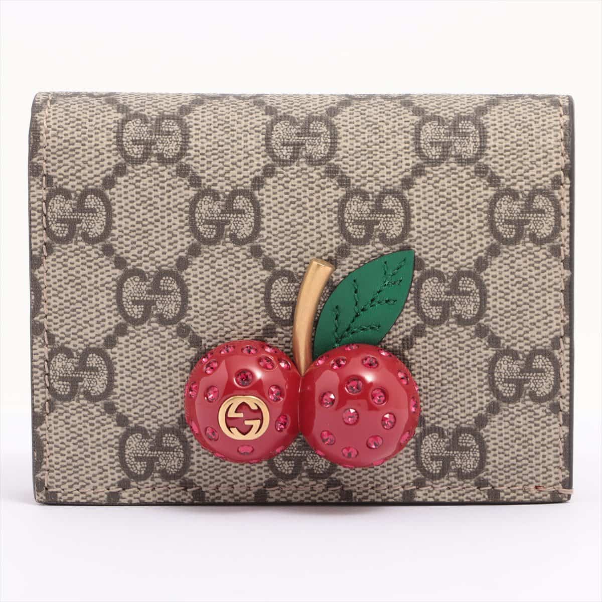 Gucci GG Supreme cherry PVC & leather Compact Wallet Beige 476050