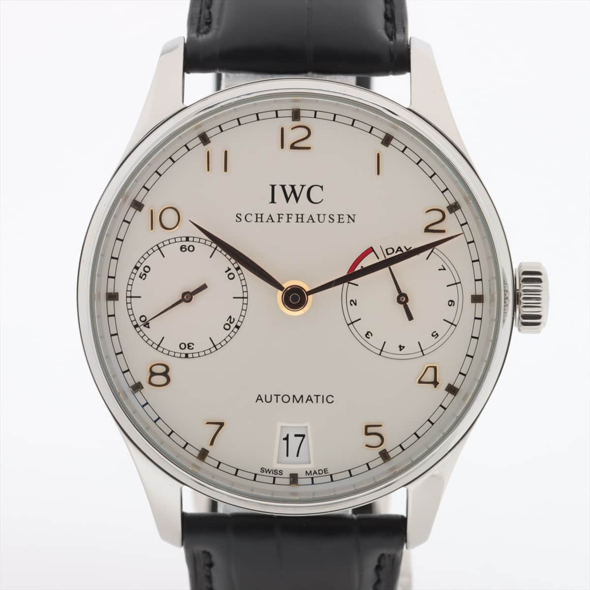IWC Portugieser IW500114 SS & externally manufactured leather AT Silver-Face
