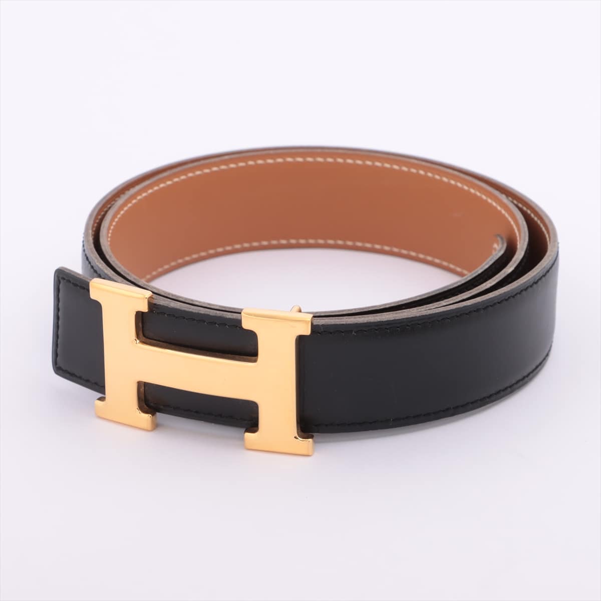 Hermès H Belt 0Y Engraving (1995) Belt 80 Leather Black × Brown