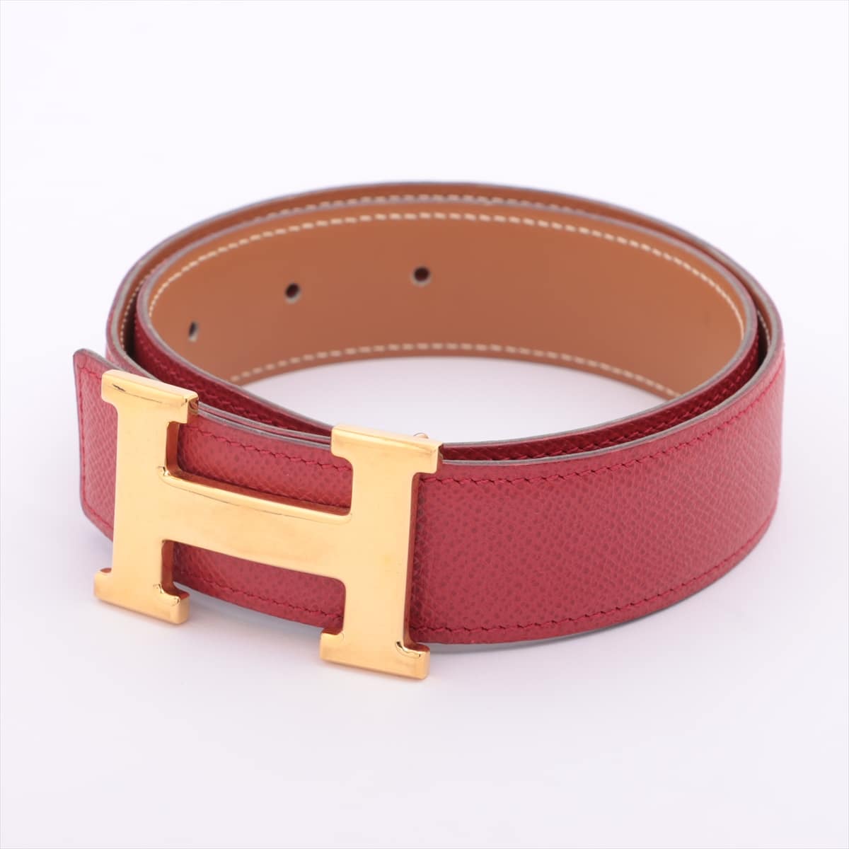 Hermès H Belt 〇X（1994） Belt 60 Leather Red x brown
