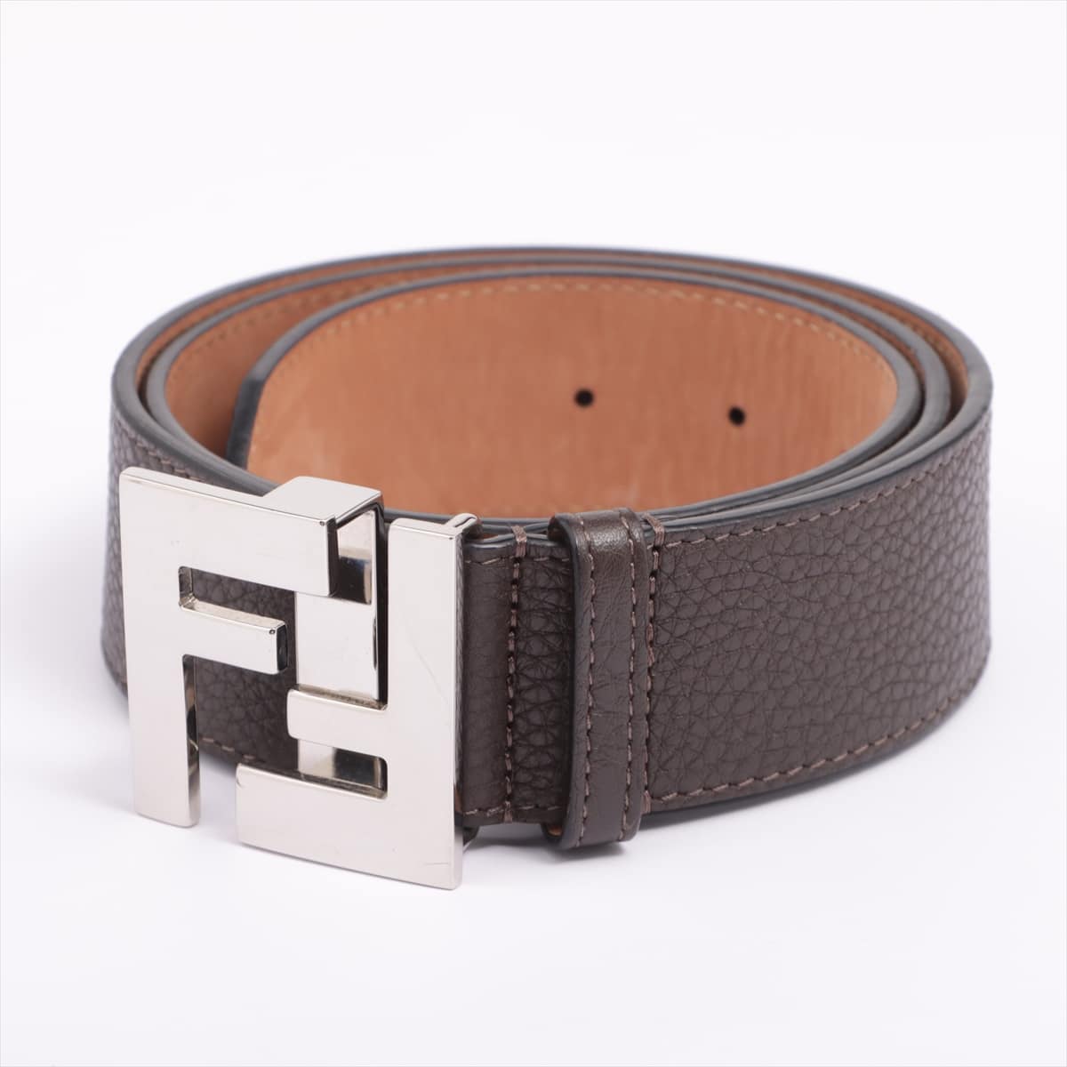 Fendi Logo Belt GP & Leather Brown Reduced damage to belt holes