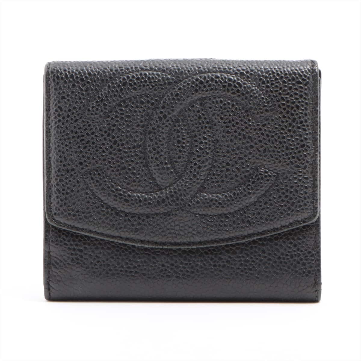 Chanel Coco Mark Caviarskin Wallet Black Gold Metal fittings 3XXXXXX