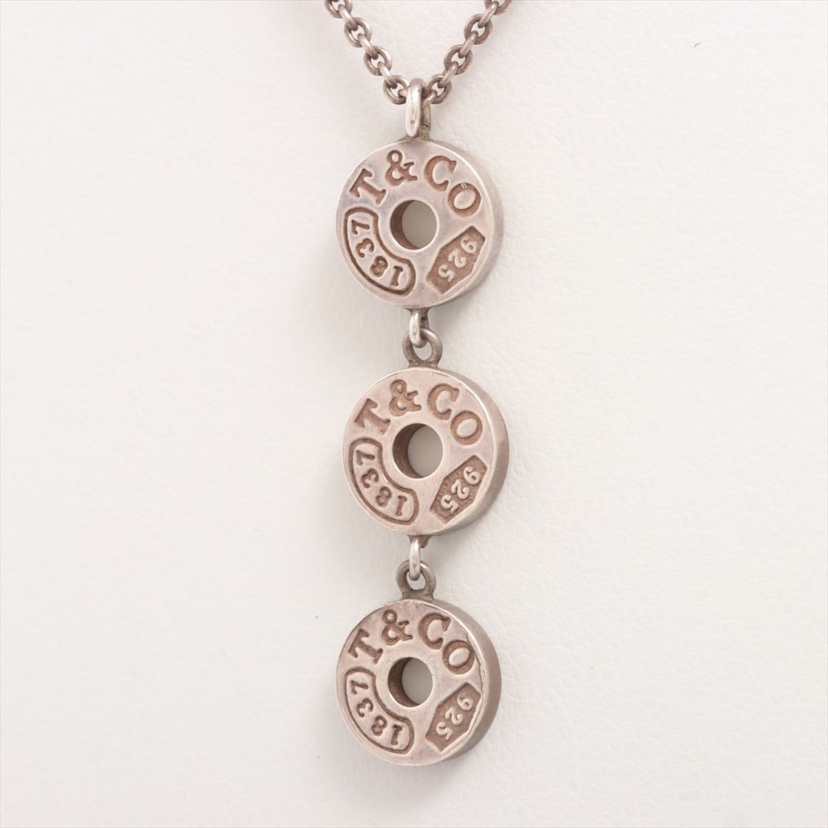 Tiffany Necklace 925 5.9g Silver 1837 three drop circle pendant