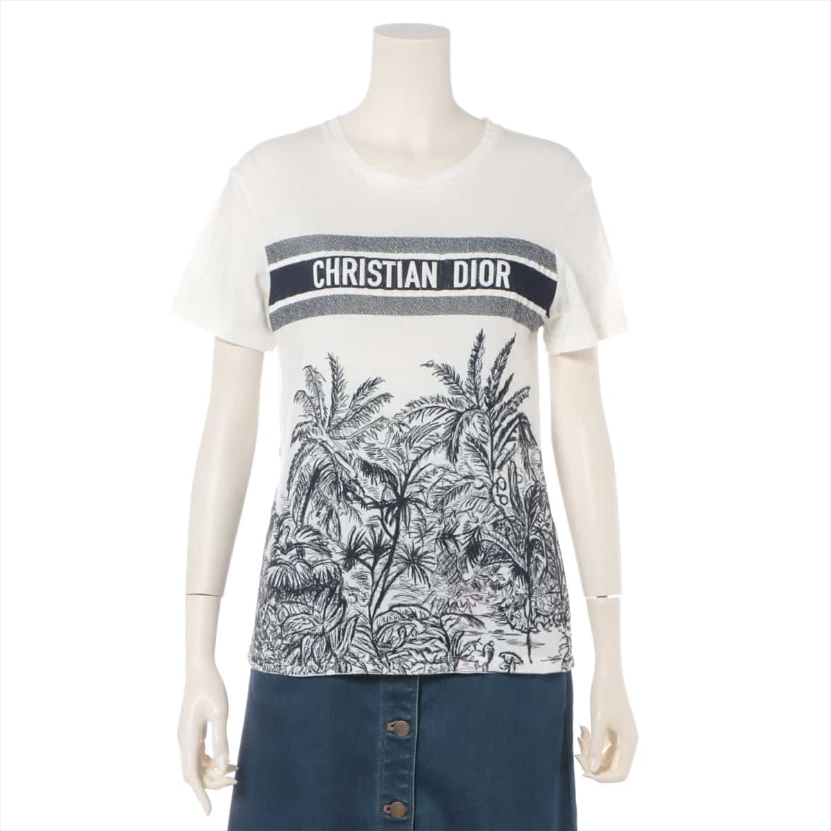 Christian Dior Cotton & linen T-shirt S Ladies' Black × White  signature band