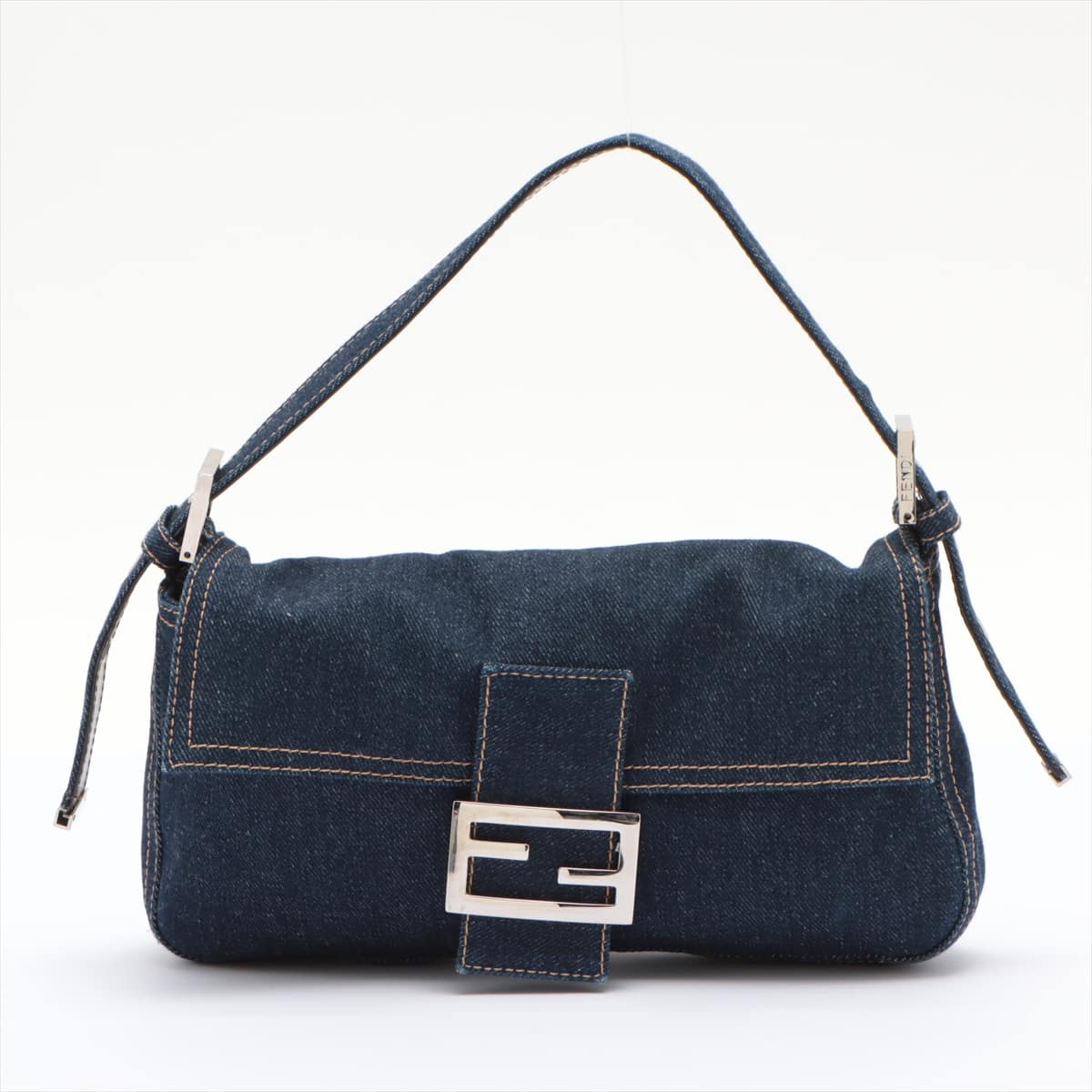 Fendi Mamma Baguette Denim & leather Hand bag Blue