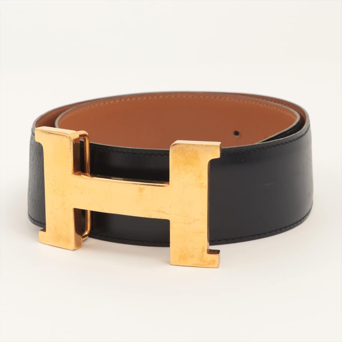 Hermès Constance H Belt 〇H（1978） Belt Leather Navy x gold