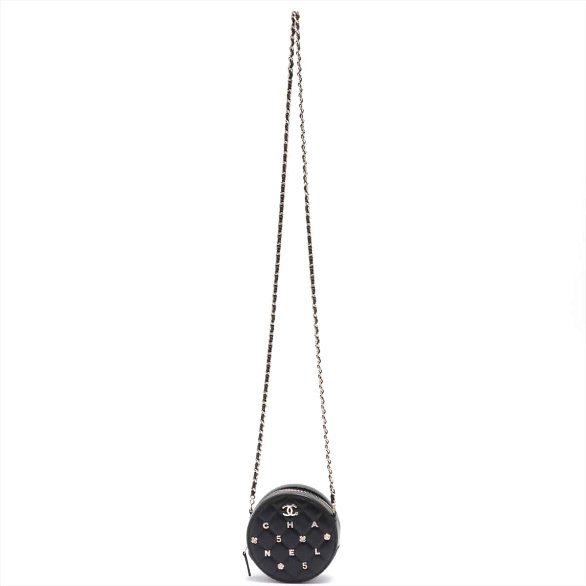 Chanel Matelasse Lambskin Chain shoulder bag Icon charm Black Gold Metal fittings 30