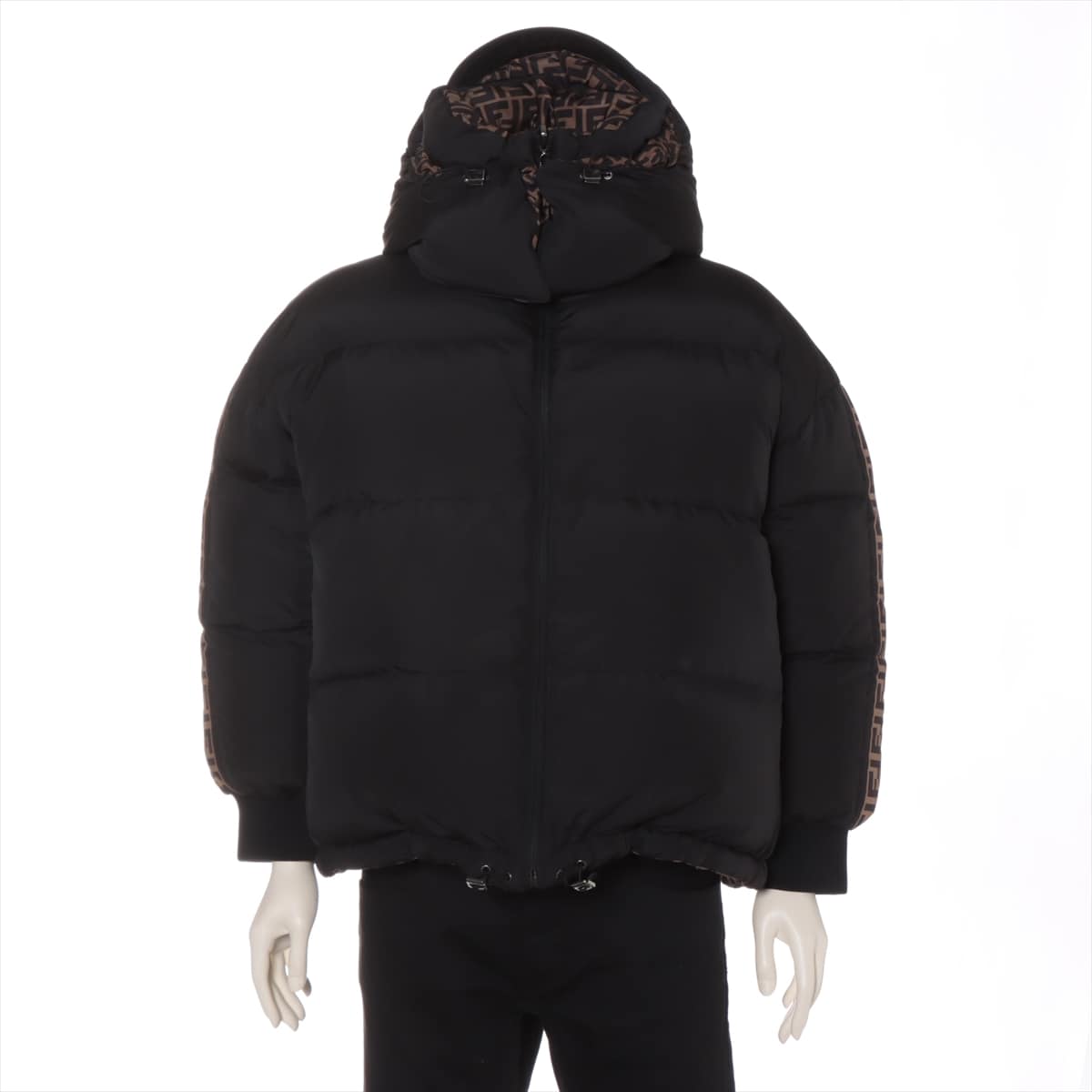 Fendi ZUCCa 19-year Polyester Down jacket S Men's Black × Brown  Reversible Removable hood