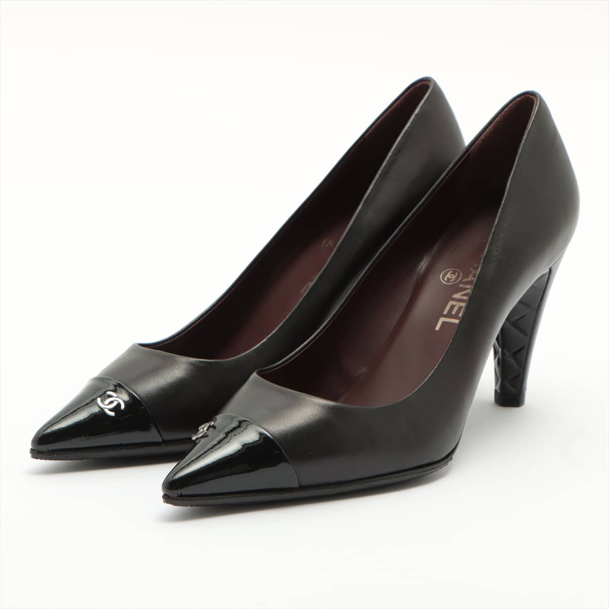 Chanel Coco Mark Leather Pumps 35 1/2 Ladies' Black With cover