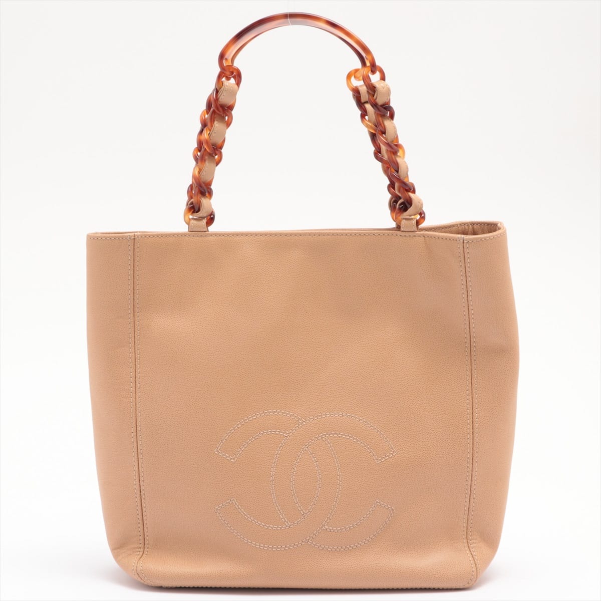Chanel Coco Mark Caviarskin Chain tote bag tortoiseshell Beige Plastic fittings 5XXXXXX