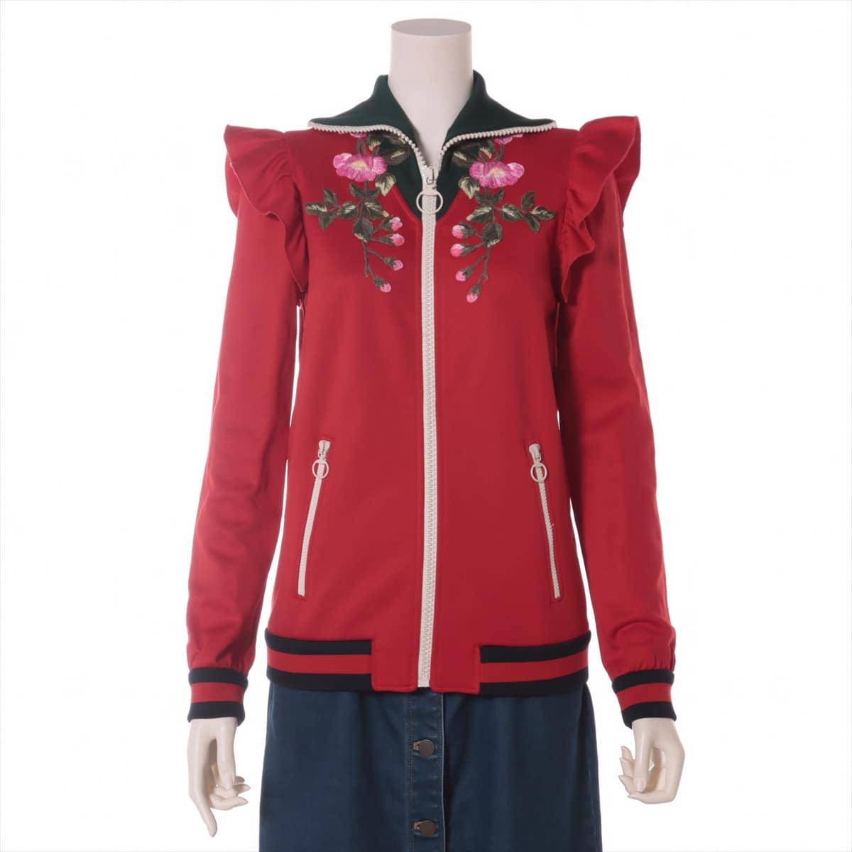 Gucci 17AW Polyester & Nylon Sweatsuit S Ladies' Red x green  479536 flower embroidery