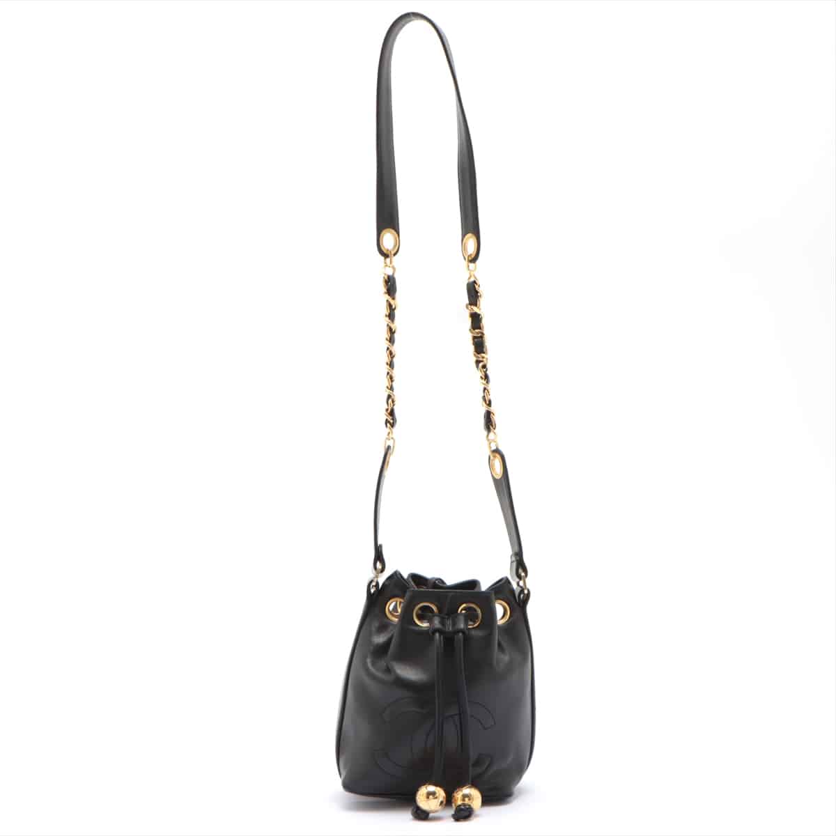 Chanel Coco Mark Lambskin Drawstring shoulder bag Black Gold Metal fittings with pouch