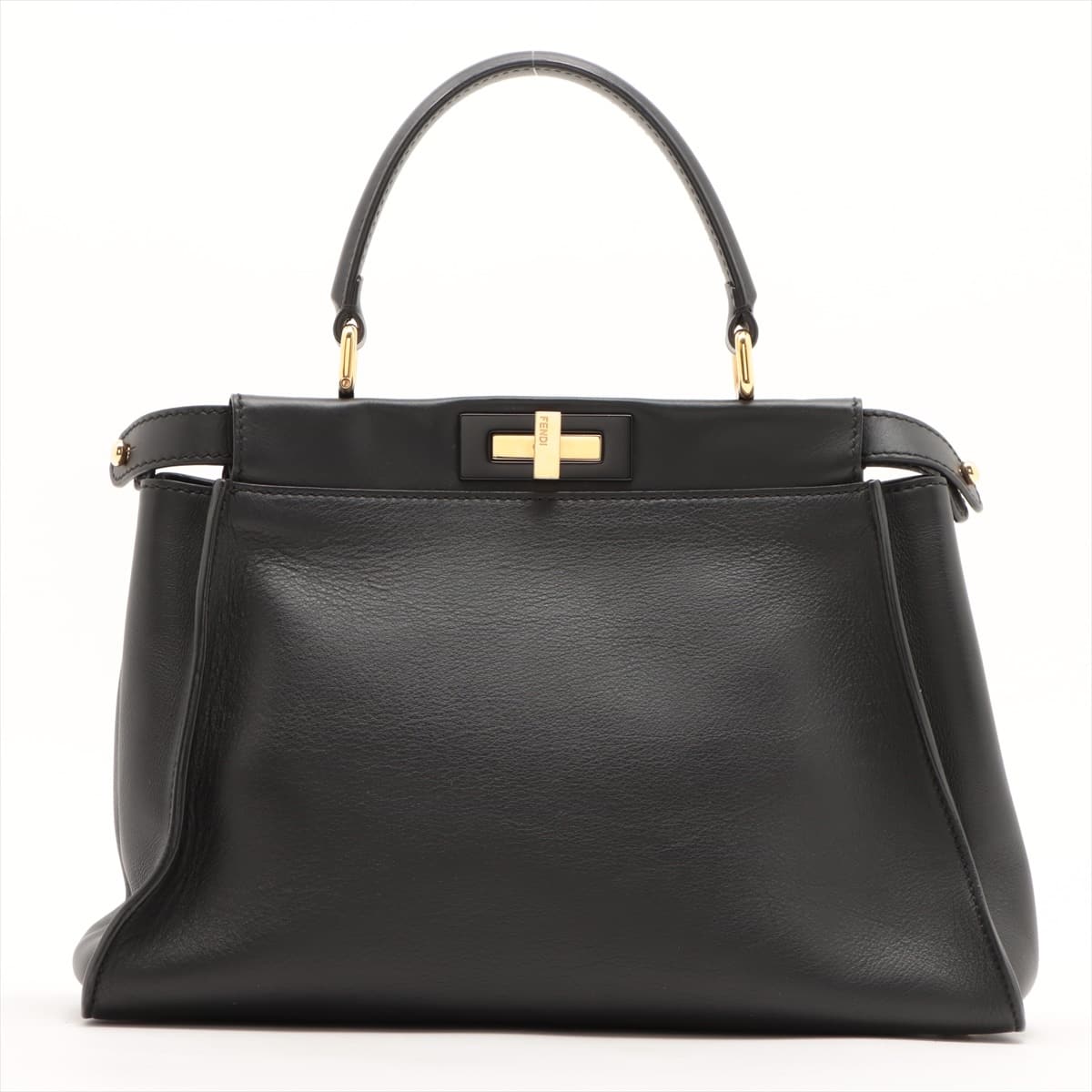 Fendi PEEKABOO REGULAR Leather Hand bag Black 8BN290